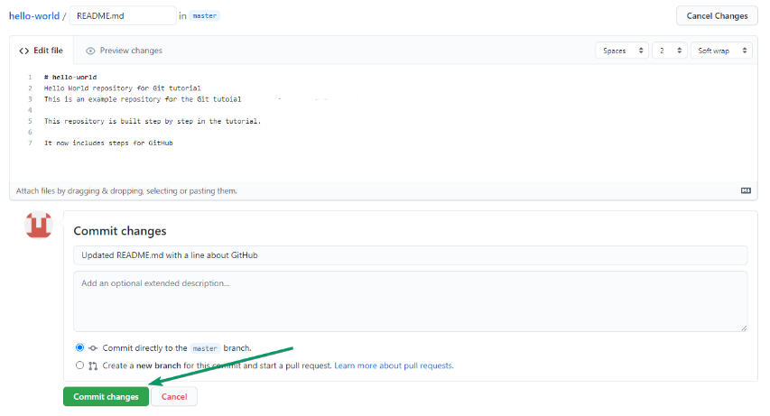 GitHub Commit Changes Section