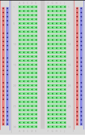 Breadboard with connections highlighted