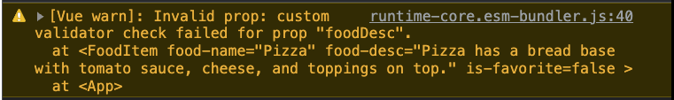 Validator warning for pizza description