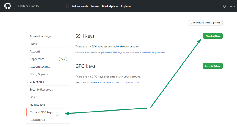 GitHub SSH and GPG Keys Section