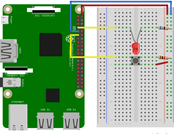 Raspberry Pi 3 with Breadboard. LED and Button circuit