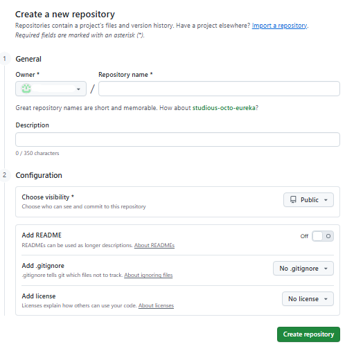 GitHub Repository Creation Form